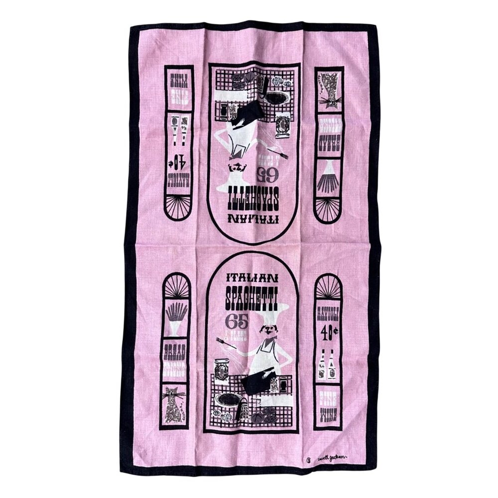 Vintage Kitchen Hand Towel 1960s Townhouse Linen Sewell Jackson Pink Kitschy MCM - Picture 2 of 13
